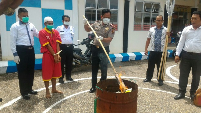 Polres Batanghari, Senin (20/11) memusnahkan ratusan gram ganja siap edar.